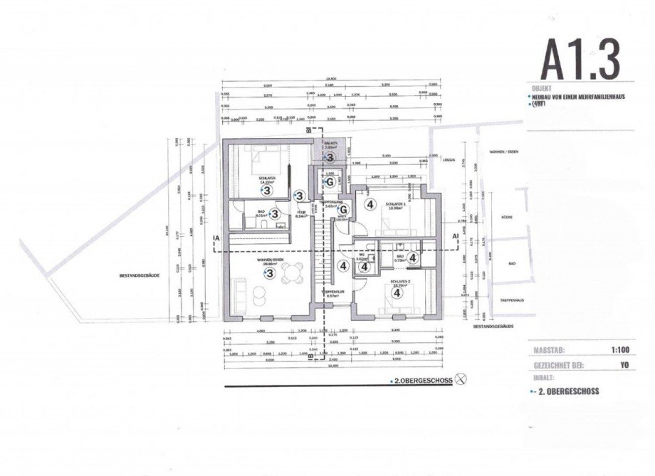 - Bemaßter Grundriss OG- Penthouse Wohnung Nr. 4 im 2. Obergeschoss - Penthousewohnung Böblingen