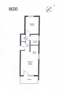 Grundriss Illustration - Unm�bliert Sehr gut geschnittene, sonnige Zweizimmerwohnung mit Balkon