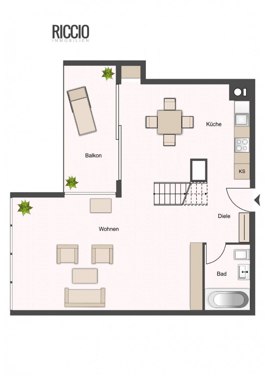 Wohn-Essbereich/ Balkon/ K�che und Bad Maisonettewohnung Stuttgart