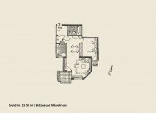 Grundriss - 2,5 ZW mit 2 Balkone und 1 Abstellraum Gänsheide - 2,5 Zimmer-Wohnung mit zwei Balkonen und Blick auf den Fernsehturm