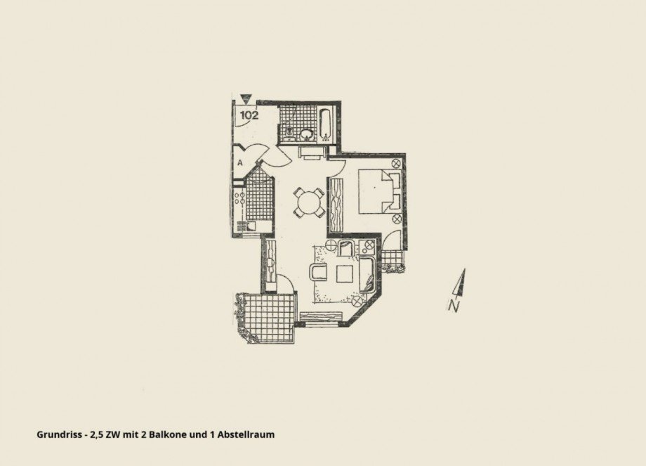 Grundriss - 2,5 ZW mit 2 Balkone und 1 Abstellraum Etagenwohnung Stuttgart