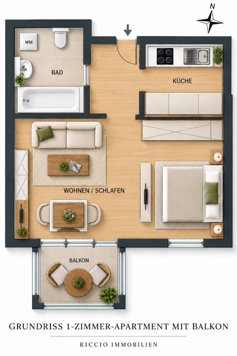 Grundriss - 1-Zimmer-Apartment mit Balkon Etagenwohnung Sindelfingen