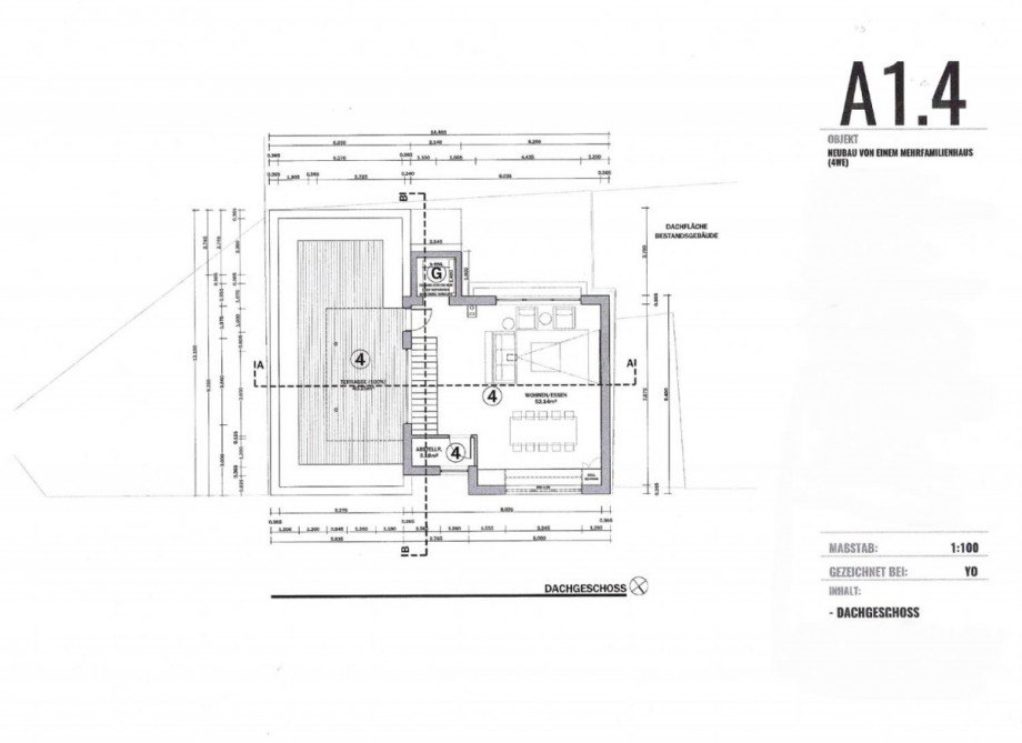 -Bemaßter Grundriss-DG-Penthouse Wohnung-Nr.4 im Dachgeschoss - Penthousewohnung Böblingen