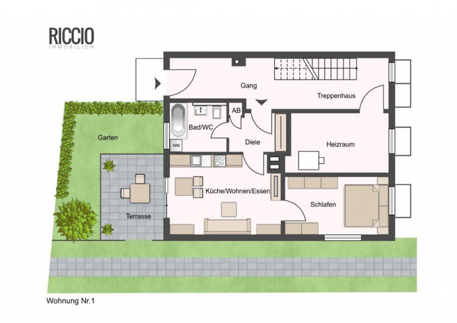 Grundriss - m�bliert Terrassenwohnung T�bingen