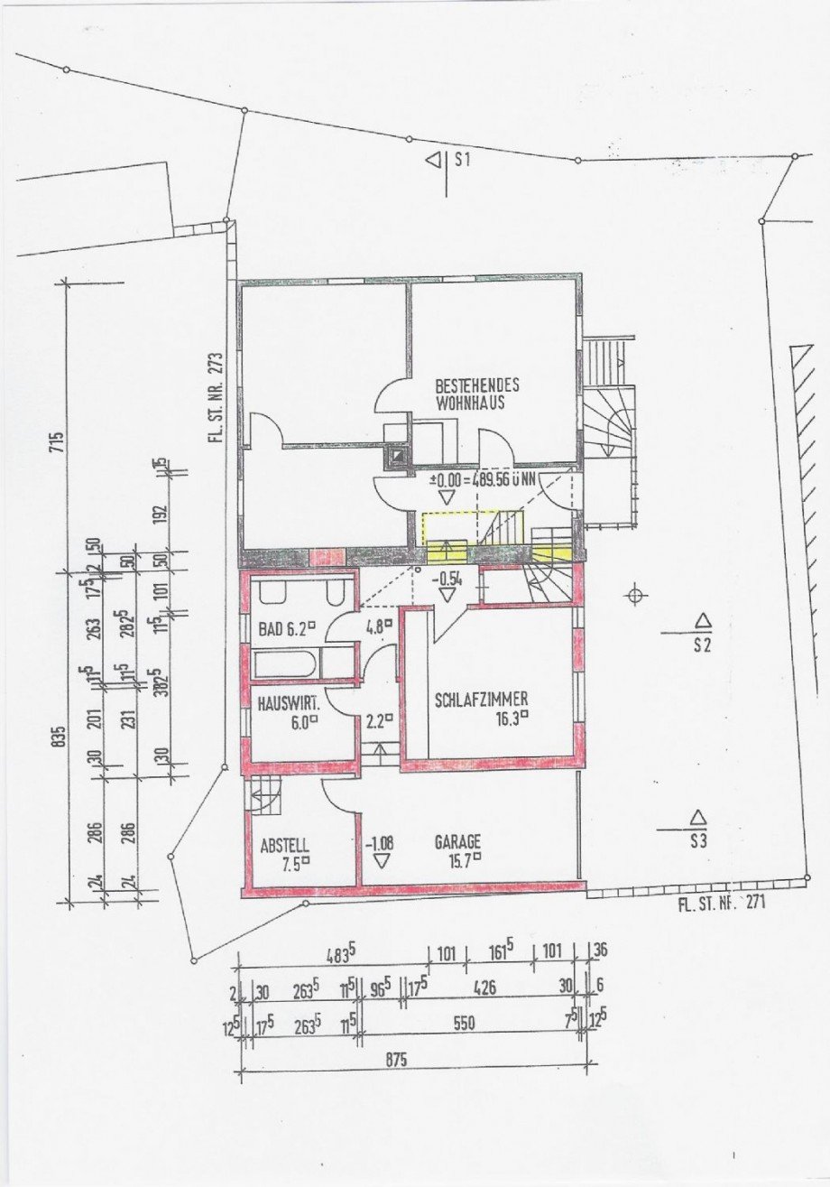 - Bemaßter Grundriss EG mit Garage Einfamilienhaus Neuhausen